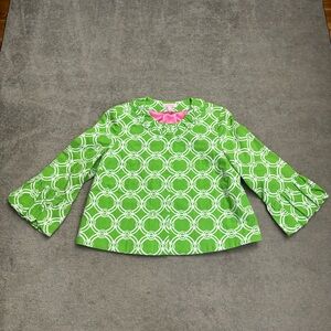 Lilly Pulitzer Lime Green & White Patterned Bell Sleeve Blazer